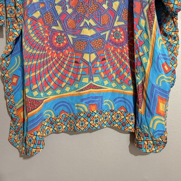 Tolani Blouse Silk Top Women Size S Boho Hippie Gypsy Vibrant Abstract Comfy Art - Picture 10 of 12